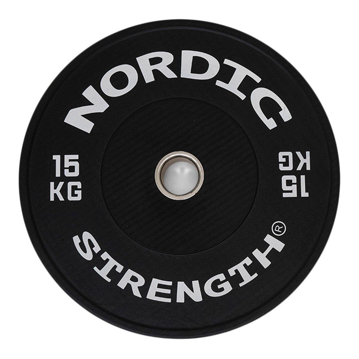 Premium gummi bumper plate på 15 kg med 50 mm hul til olympisk stang og crossfit