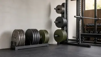 Illustration af vægtskiver og bumper plates