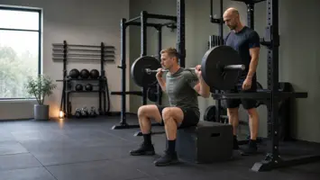 Box squat til boks for kontrolleret dybde og posterior kæde