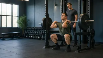 Front squat med stang i frontrack for forlår og stærk core