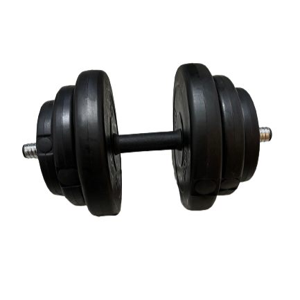 Justerbar håndvægt på cirka 20 kg med 30 mm stang og skiver samlet