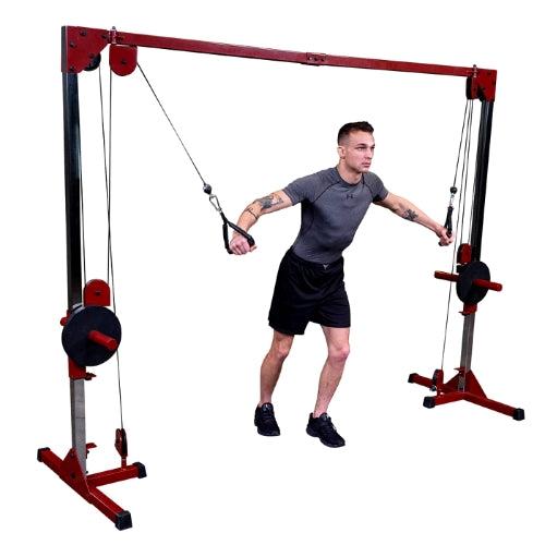 Dobbelt crossover kabeltårn med to justerbare pulley-arme til hjemmegym