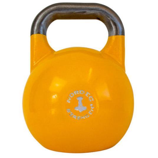 Competition kettlebell 16 kg i gul fra Nordic Strength — standardiseret stål med 35 mm håndtag