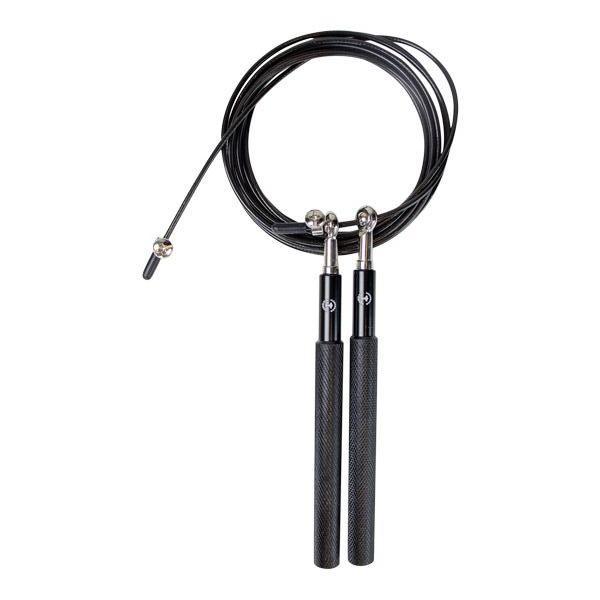 Speedrope PRO i sort med aluminiumshåndtag, kuglelejer og plastbelagt stålwire til double unders