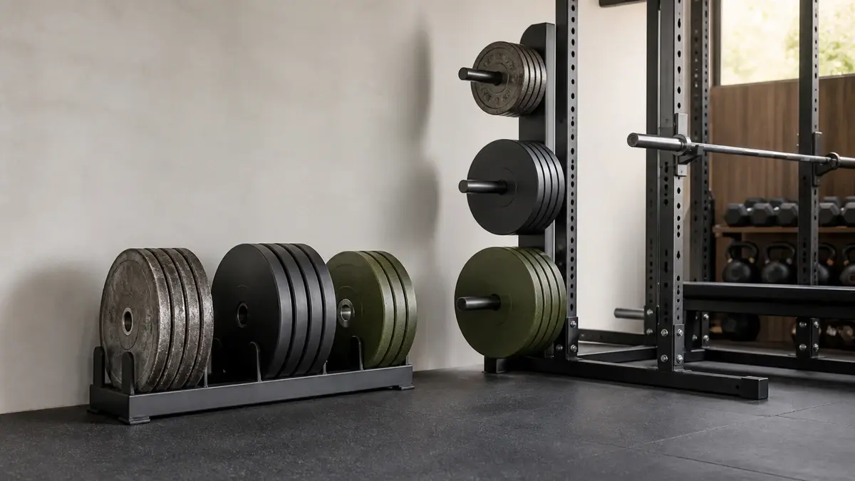 Illustration af vægtskiver og bumper plates