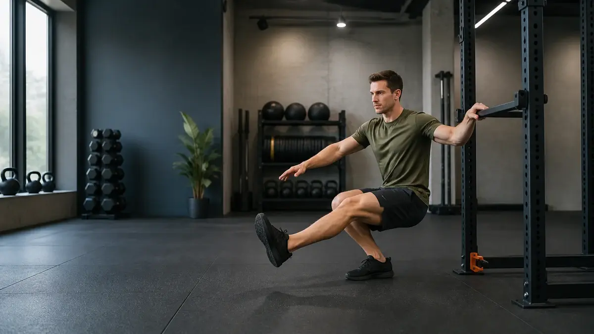 Pistol squat etbensknæbøjning med kropsvægt for ben og balance