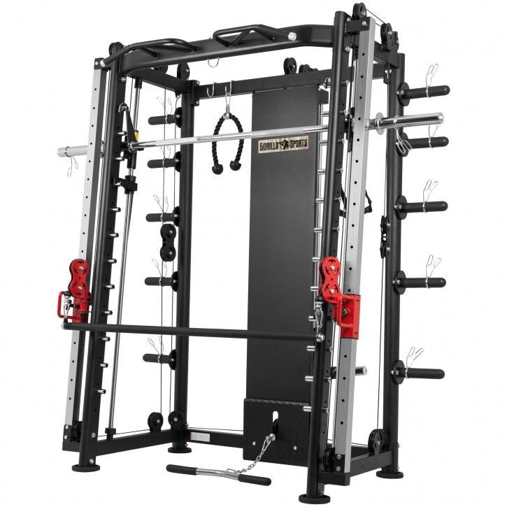 Komplet smith maskine og power rack station med kabeltræk og tilbehør