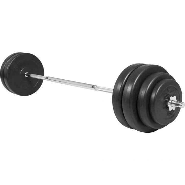 Sort vægtstangssæt på 60 kg med kunststofskiver og stang