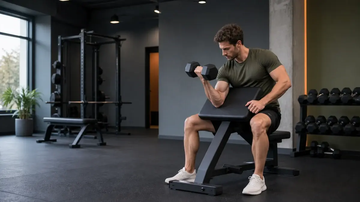 Preacher curl på scott-bænk for isolerede og fyldige biceps