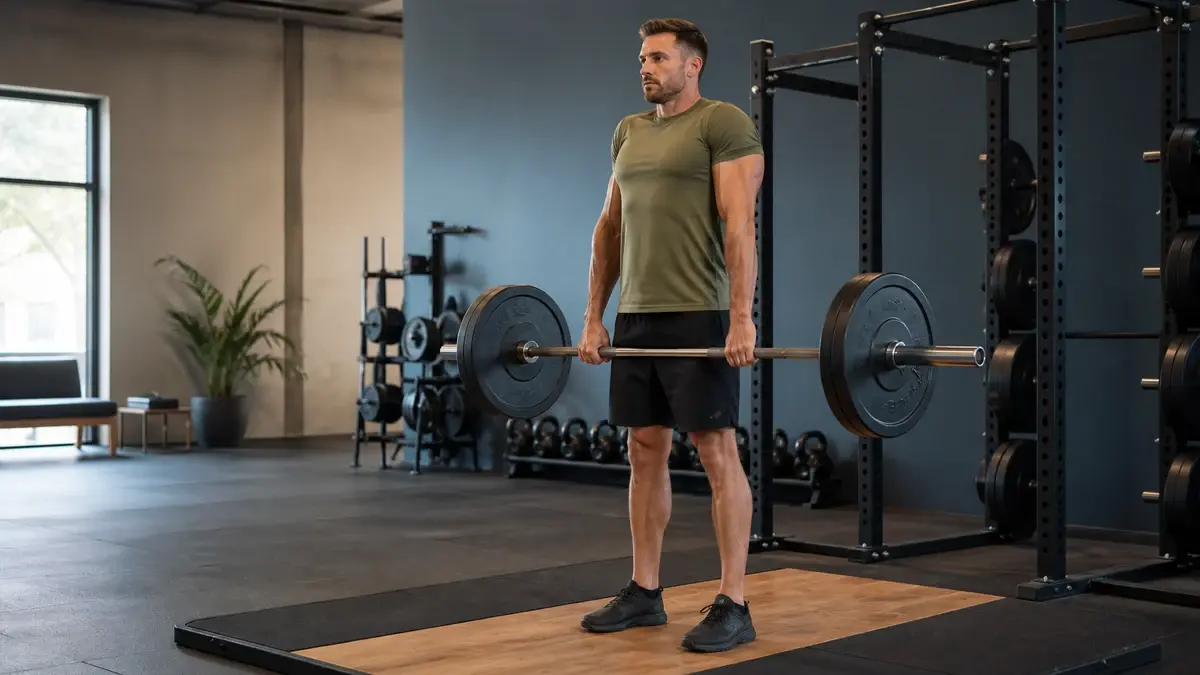 Shrugs med vægtstang der opbygger kraftige trapezius-muskler